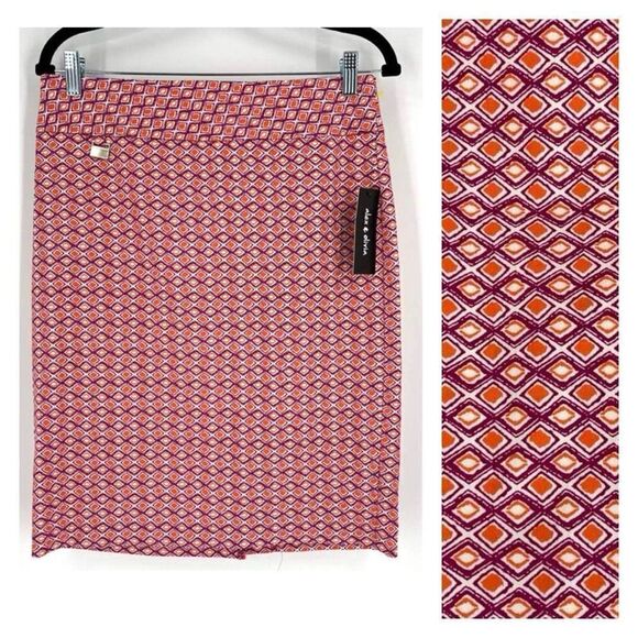 NWT Alex & Olivia Stretch Geometric Pink Pencil Skirt Size Medium Colorful Sprin - Picture 1 of 8